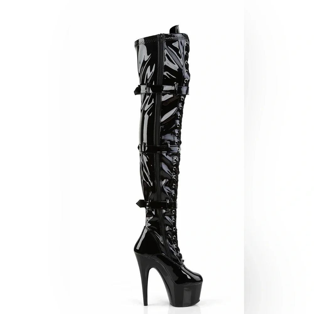 Black Pleaser Knee-High Buckle Boots - Women